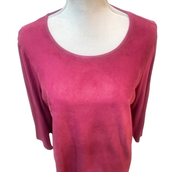 Chicos laser cut scalloped hem berry long sleeve faux micro suede top size small - Picture 4 of 11